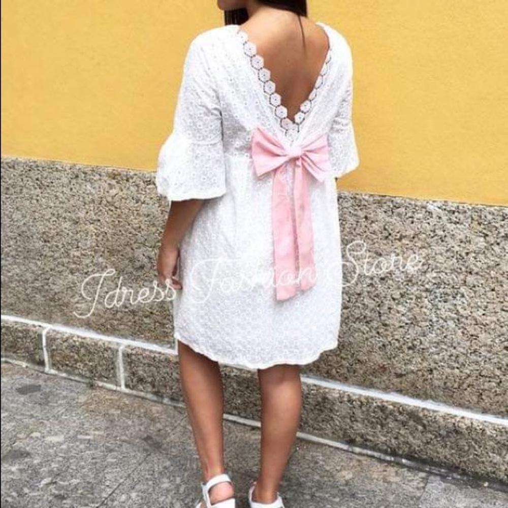 💙3/$30 pink bow low back white summer beach dress - Picture 1 of 8